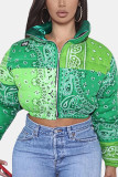 Vêtements d'extérieur cardigan à imprimé décontracté à la mode verte (impression par lots, impression irrégulière)