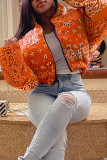 Vêtements d'extérieur de cardigan à imprimé décontracté à la mode orange （Impression par lots ， Impression irrégulière）
