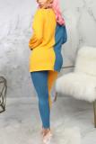 Yellow Sexy Solid Patchwork O Neck Long Sleeve Two Pieces