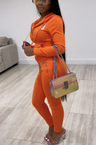 Orange Sportswear Solid Hooded Collar Long Sleeve Two Pieces