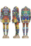 Colletto della camicia con stampa in stile britannico multicolore a maniche lunghe in due pezzi