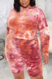 Rose Red Sexigt tryck Tie-dye Hooded Collar Plus Size