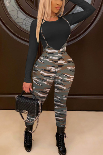 Camouflage Daily Leopard O Neck Long Sleeve Two Pieces