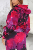 purple Sexy Print Tie-dye Hooded Collar Long Sleeve Two Pieces