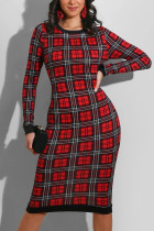 Rode Britse stijl print uitgeholde O-hals A-lijn jurken