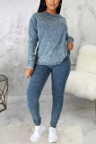 Blue Sexy Casual Solid Patchwork O Neck Long Sleeve Two Pieces