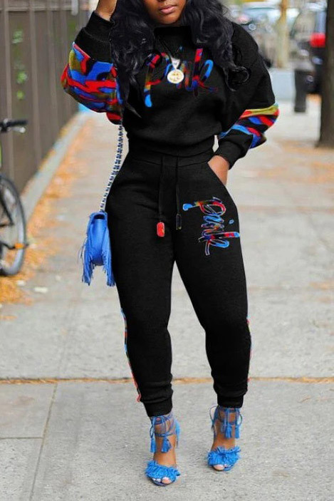 黒の大人のファッションカジュアルカモフラージュパッチワーク刺繡文字XNUMXピース
