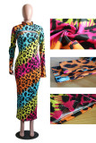 Dos piezas multicolor de manga larga con cuello redondo y estampado de leopardo callejero