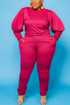 Rose Red Sexy Solid O Pescoço Plus Size