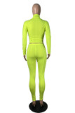 Vert fluo Street Sportswear Solid O Neck Long Sleeve Two Pieces