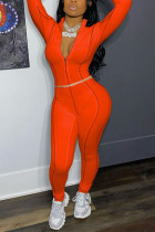 Оранжевая уличная спортивная одежда, однотонные, с круглым вырезом, с длинным рукавом, из двух частей