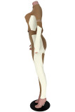 Серый Спортивная одежда Однотонный Пэчворк Воротник на молнии Длинный рукав Из двух частей