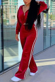 Красный модный повседневный лоскутный однотонный лоскутный воротник с капюшоном и длинным рукавом из двух частей