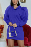 Blå Mode Casual Solid Patchwork Volang O-hals långärmad klänning