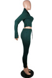 Schwarz-grüner Sportswear-Zweiteiler mit einfarbigem Patchwork-Reißverschlusskragen und langen Ärmeln