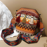 Светло-коричневая модная повседневная сумка через плечо в стиле пэчворк с этническим принтом и кисточками