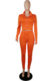 Abbigliamento sportivo arancione Solid Patchwork Colletto con cerniera Manica lunga Due pezzi