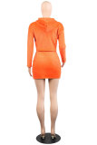 Orange Mode Sexy Lange Ärmel Kapuzenrock Kette Zweiteilige Kleider