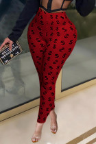 Rode casual skinny broek met print