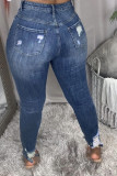 Jeans skinny a vita media strappati casual alla moda blu scuro
