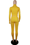 Abbigliamento sportivo giallo Solido patchwork Colletto con cerniera Manica lunga Due pezzi
