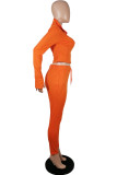 Orange Sportswear Solid Patchwork Zipper Collar Long Sleeve Two Pieces