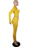 Yellow Sportswear Solid Patchwork Zipper Collar Long Sleeve Two Pieces