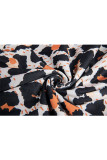 Dunkelblauer, modischer, lässiger Camouflage-Leopard-Korndruck, langer Ärmel, Kragen mit einer Schulter
