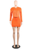 Oranje mode sexy lange mouwen rok met capuchon ketting tweedelige jurken