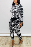 Blanc Fashion Casual Print Patchwork O Neck Long Sleeve Two Pieces