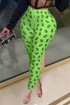 Groene casual skinny broek met print