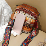 Light Brown Fashion Casual Patchwork Ethnic Print Tassel Design Crossbody Bag