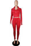 Red Sportswear Solid Patchwork Zipper Collar Long Sleeve Two Pieces