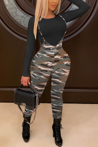 Camouflage Work Daily Print O Neck Long Sleeve Two Pieces