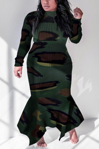 Camouflage mode décontracté grande taille imprimé Camouflage basique col rond robe imprimée