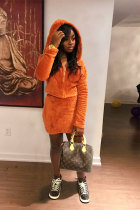 Vestidos de duas peças com capuz e mangas compridas moda sexy laranja