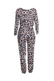 Red Fashion Casual Camouflage Leopard grain Print Lange mouw een schouderkraag