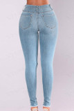 Mörkblå Mode Casual Skinny Jeans med rejäla mid midja