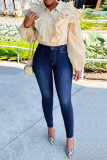 Ljusblå Mode Casual Solida grundläggande jeans med hög midja