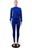 Royal Blue Casual Solid Patchwork O Neck Long Sleeve Two Pieces