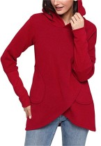 Red Novelty Regular Hooded Full Pockets Solide Regular T-Shirts & T-Shirts