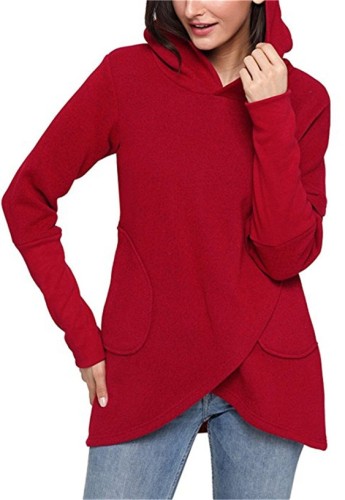 Rojo Novedad Regular Con capucha Bolsillos completos Sólido Regular Camisetas
