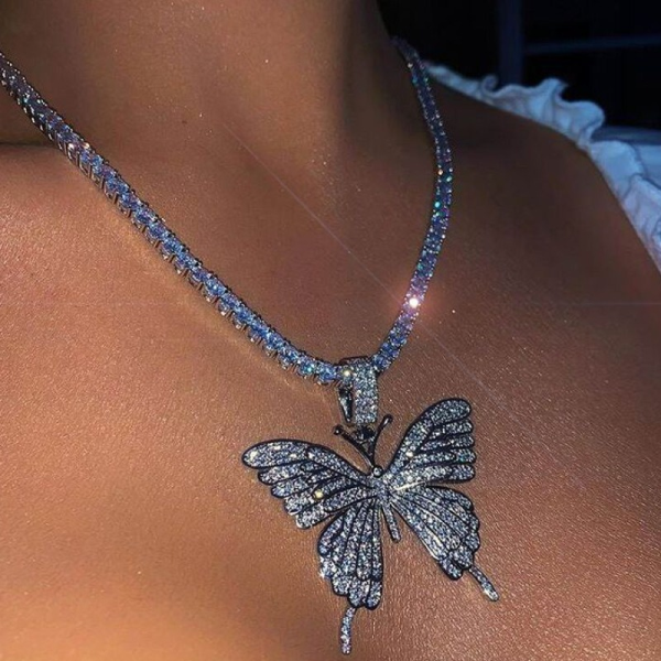 Pingente de colar de borboleta casual fashion prata