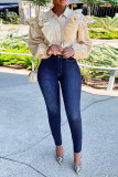 Calça jeans de cintura alta básica casual azul escuro moda casual