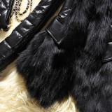 Manteau en fausse fourrure à manches longues et patchwork noir