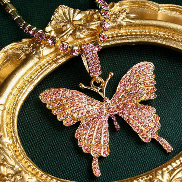 pendentif collier papillon décontracté mode rose rouge