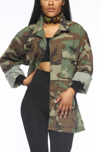 Camouflage Sweet Camouflage Print Turndown Collar Outerwear