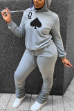 Grey Street Print Hooded Collar Long Sleeve Two Pieces