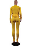 Yellow Casual Solid Patchwork O Neck Long Sleeve Two Pieces