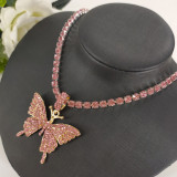 colgante de collar de mariposa casual de moda rosa roja